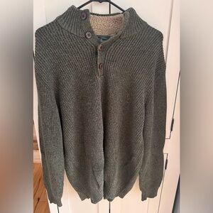 G.H. Bass Men’s XL Sherpa Lined Sweater Henley Button Pullover- Green